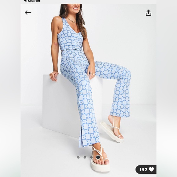 Floral hippie retro flared daisy checkboard pride jersey pants - Picture 2 of 4